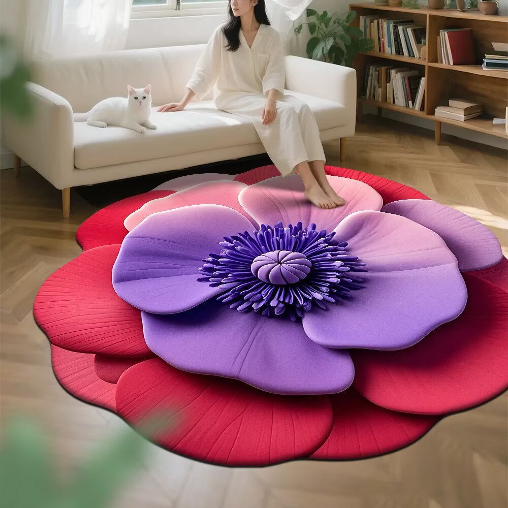 3d立体花卉硅藻泥地垫客厅装饰地毯大面积卧室床边毯书房转椅地垫