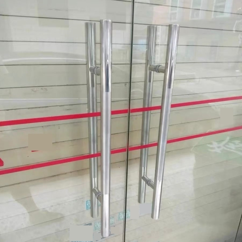 无框门圆管加厚大门可调节孔距把手拉手不锈钢钢化玻璃门扶手方管