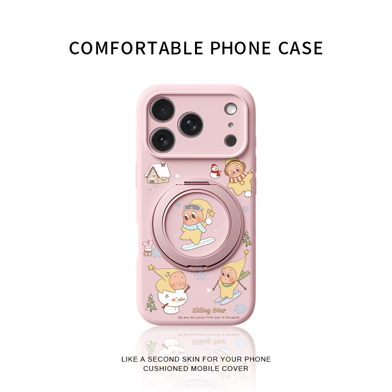 滑雪星星人适用苹果17promax手机壳新款iphone16pro镜头全包15液态硅胶软壳防摔保护套360°旋转磁吸支点壳女