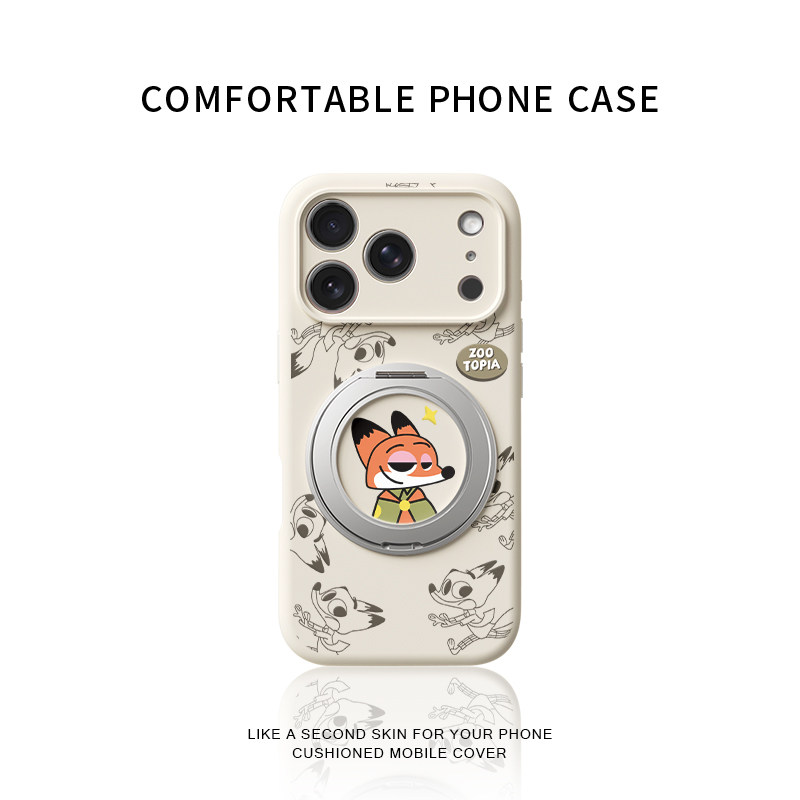 疯狂动物城Q版尼克适用苹果17promax手机壳新款iphone16防摔15镜头全包液态硅胶软壳旋转支架保护套情侣男女