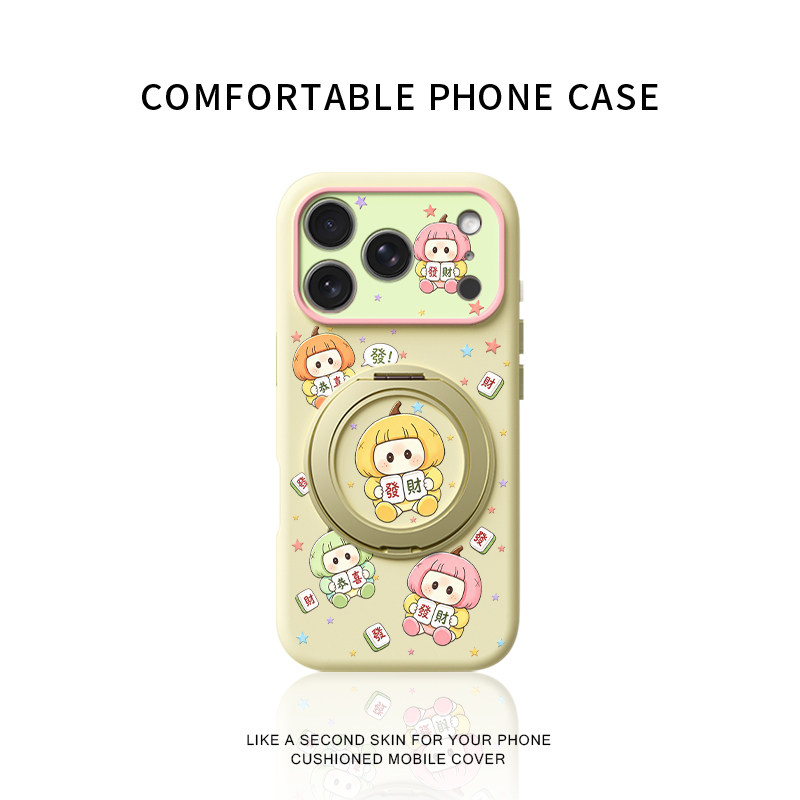 发财麻将yoyo酱适用苹果18promax手机壳新款iPhone17ProMax可爱女款16pm卡通15全包14液态硅胶旋转支架软壳13
