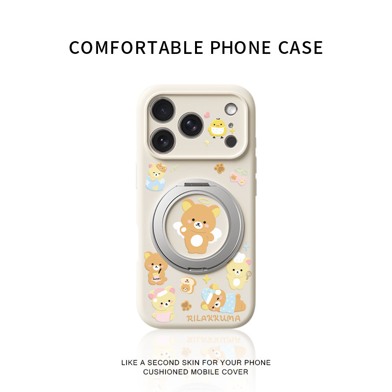 小天使轻松熊适用苹果17promax手机壳新款iphone16pro镜头全包15液态硅胶软壳防摔保护套360°旋转支点壳女14