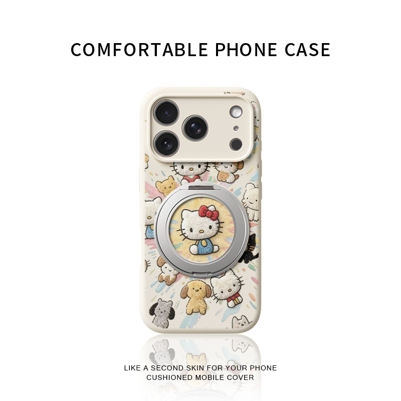 爆炸Kitty适用苹果17promax手机壳新款iphone16pro镜头全包15防摔14液态硅胶软壳旋转磁吸支架保护套支点壳女