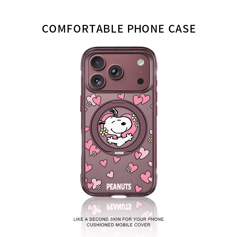 爱心史努比勃艮第酒红支点壳适用苹果18promax手机壳新款iPhone17proamx防摔16pro高级15pm拍照键磁吸支架女