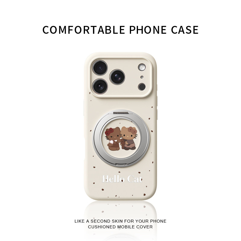 韩系美黑猫咪适用苹果17promax手机壳新款iphone16pro镜头全包15液态硅胶软壳防摔保护套360°旋转支点壳女14