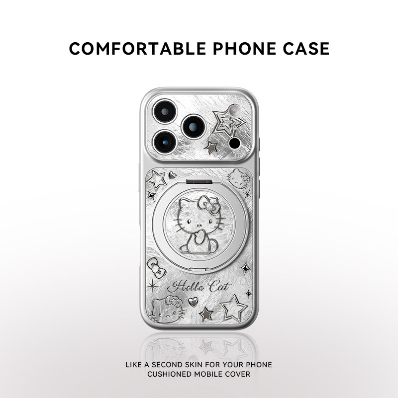 镀银星星kt猫适用苹果18promax手机壳新款iPhone17pro磁吸支架16pm可爱女款15相机按键14镜头全包防摔保护套