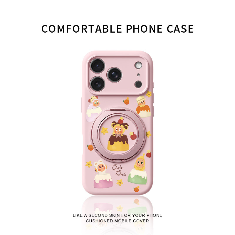 布丁蛋糕星星人适用苹果17promax手机壳新款iphone16pro镜头全包15液态硅胶软壳防摔保护套360°旋转支点壳女