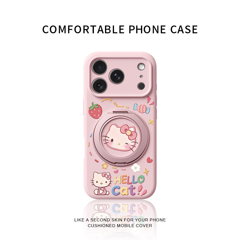 糖果可爱猫咪适用苹果17promax手机壳新款iphone16巨好看15女款14高级防摔液态硅胶360°旋转磁吸支架保护套