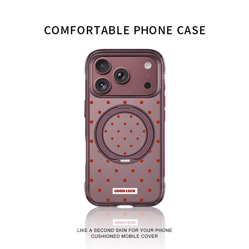 红色波点勃艮第酒红支点壳适用于苹果18promax手机壳新款iPhone17proamx防摔16pro高级15pm拍照键磁吸支架女