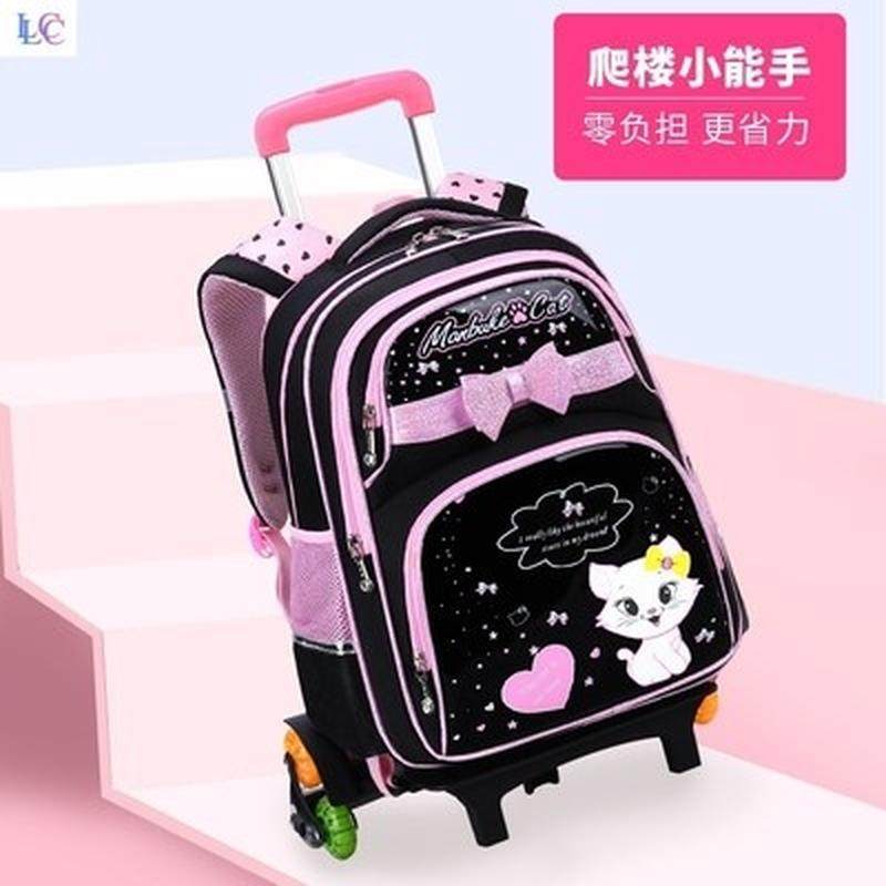 带有轮子手推儿童拉书包的拉杆女生二年级小学生幼儿园一年级小孩