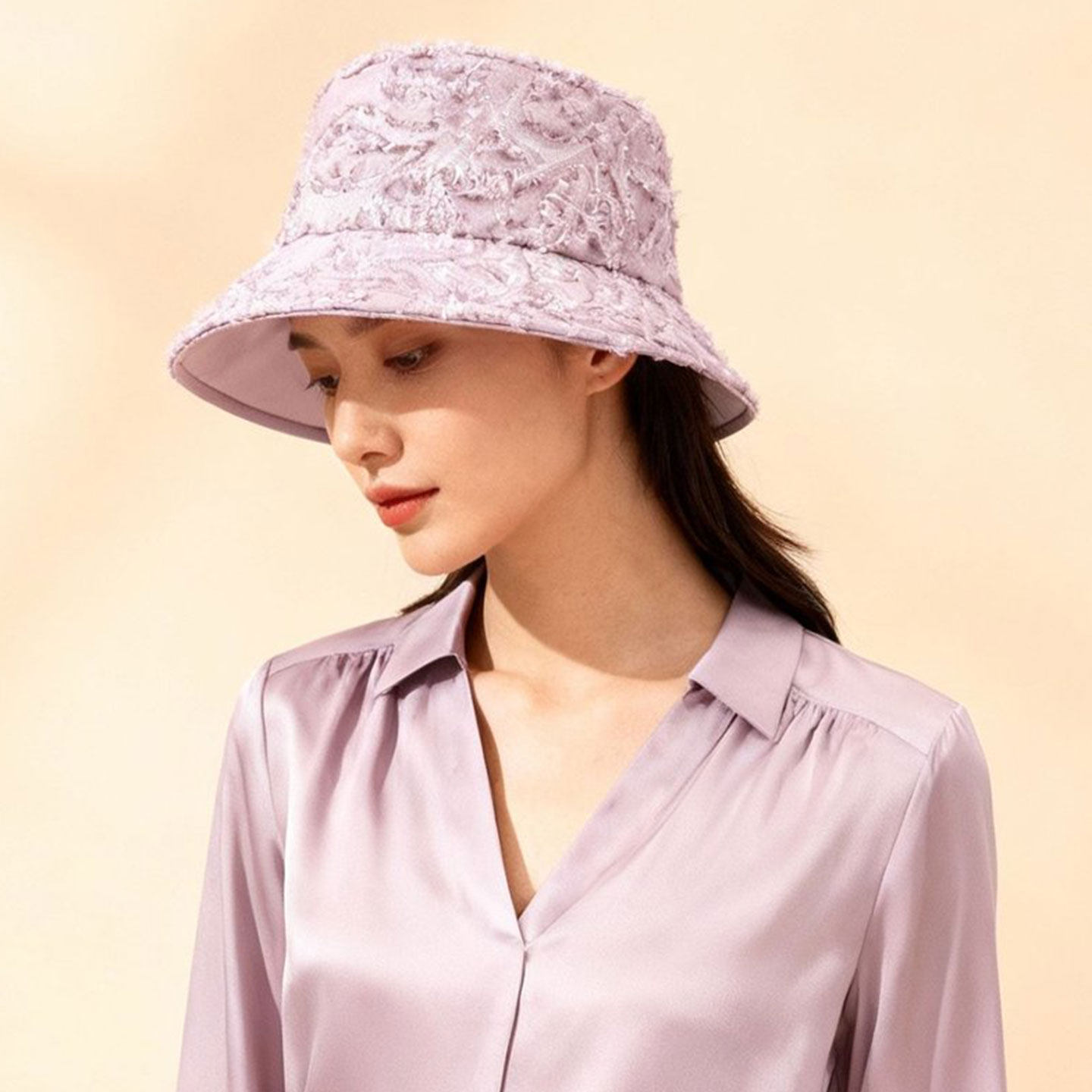 韩版蕾丝渔夫帽春夏季透气百搭盆帽少女户外逛街休闲显脸小水桶帽