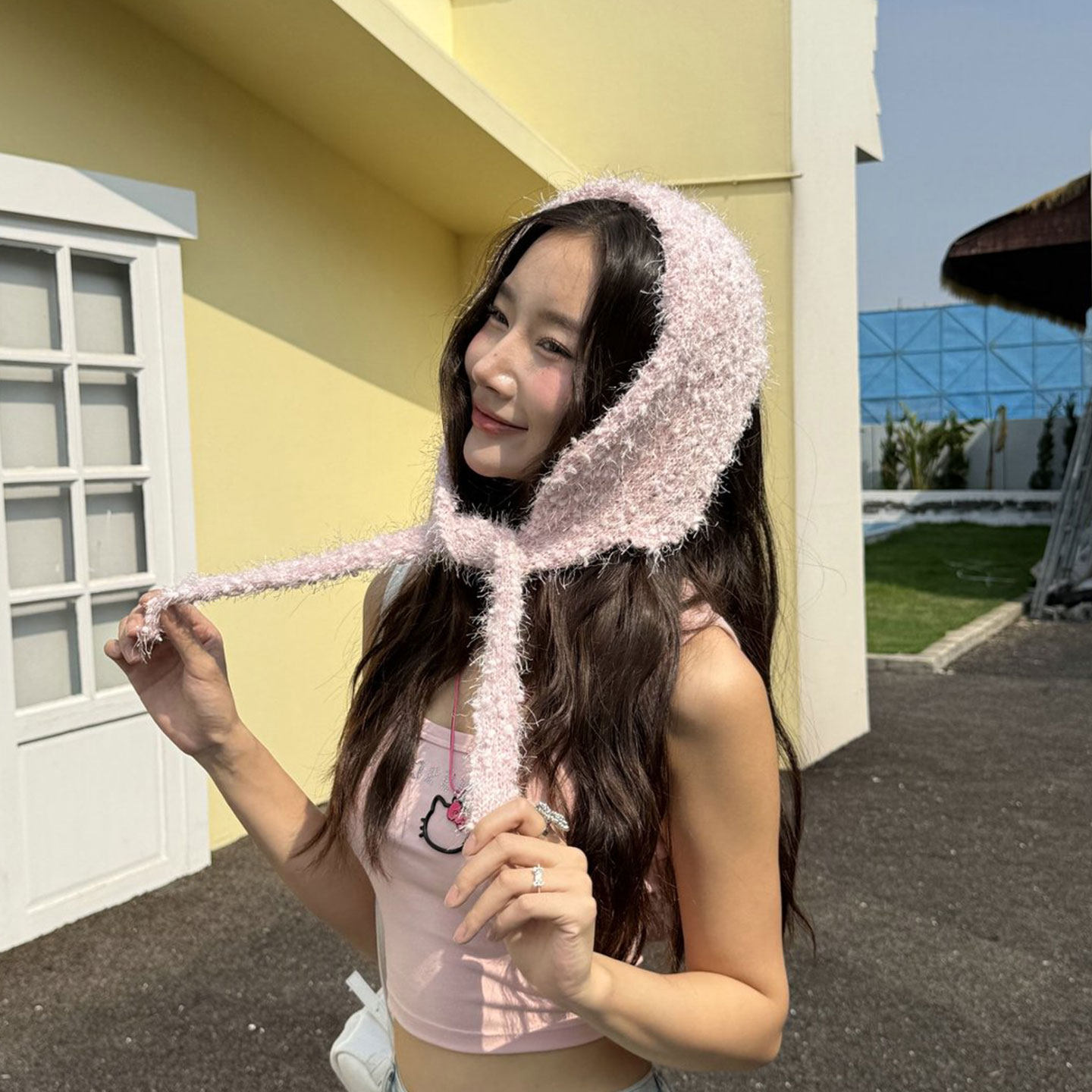 甜美球球绒毛线护耳帽女甜美风格