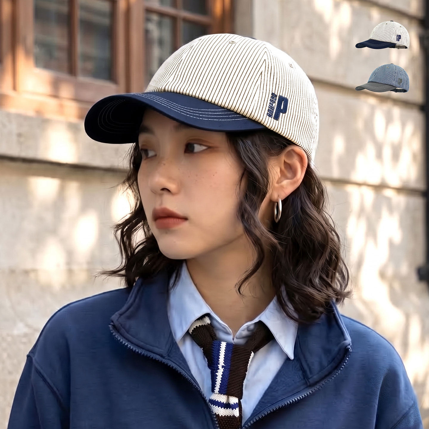 2026新款竖条纹拼接鸭舌帽女款帽