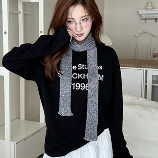 韩系黑色长条围巾女士冬季保暖时尚装饰围脖软糯小香风高级感亮片