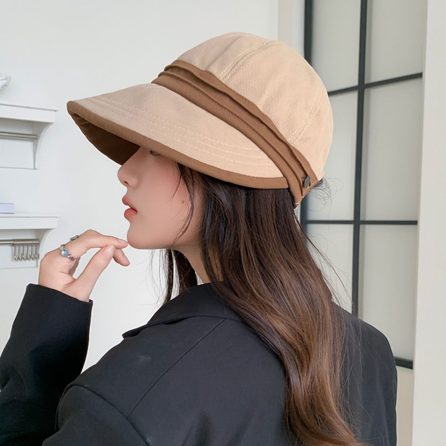 可挂口罩宽檐保暖鸭舌帽女渔夫帽