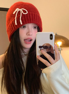 冬季保暖防风蝴蝶结针包头织帽女