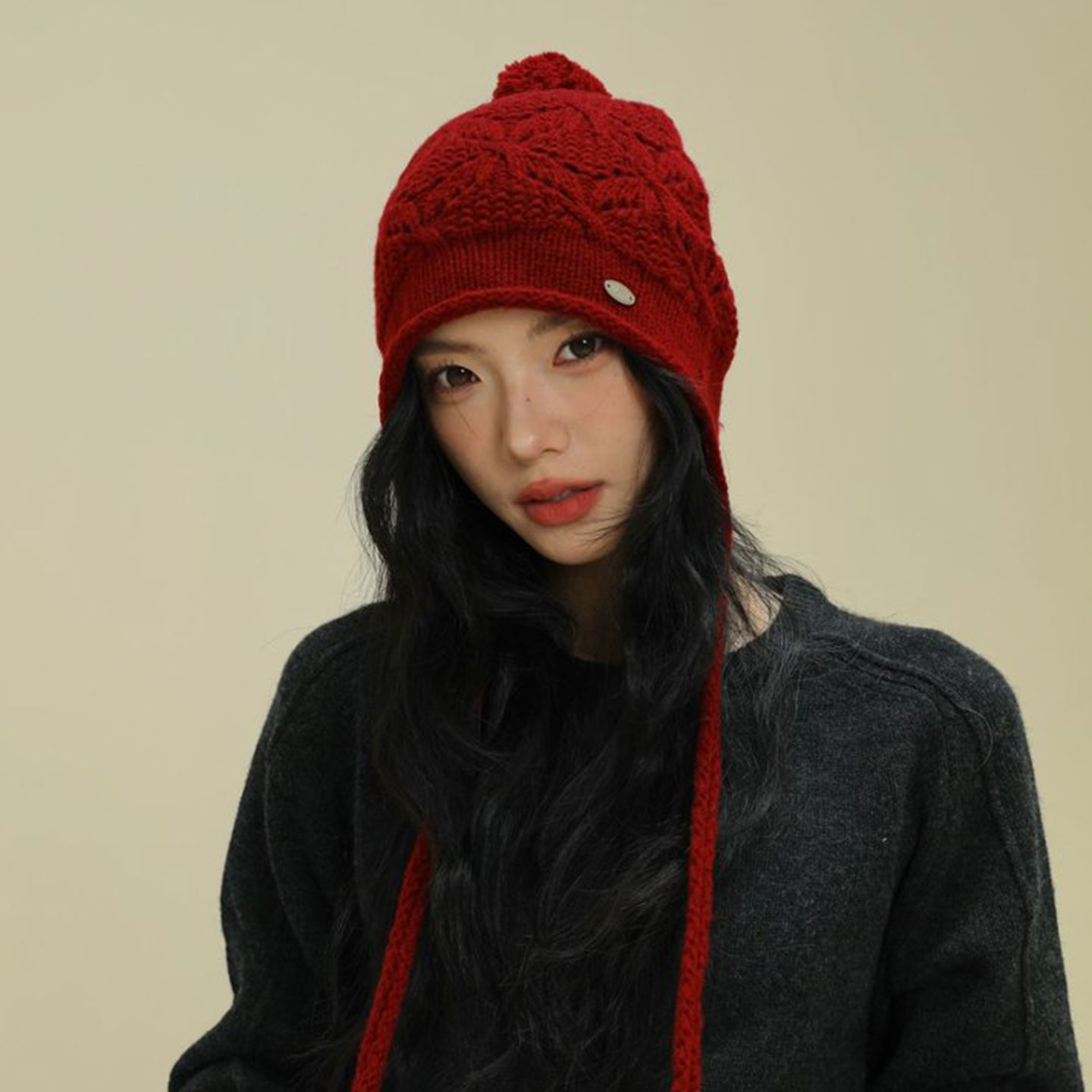 秋冬复古麻花系带护耳护颈帽女帽