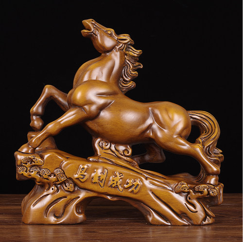 实木雕刻马到成功摆件家居客厅马工艺品办公室生肖马装饰开业礼物