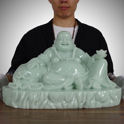 玉石招财弥勒佛摆件笑口常开玄关