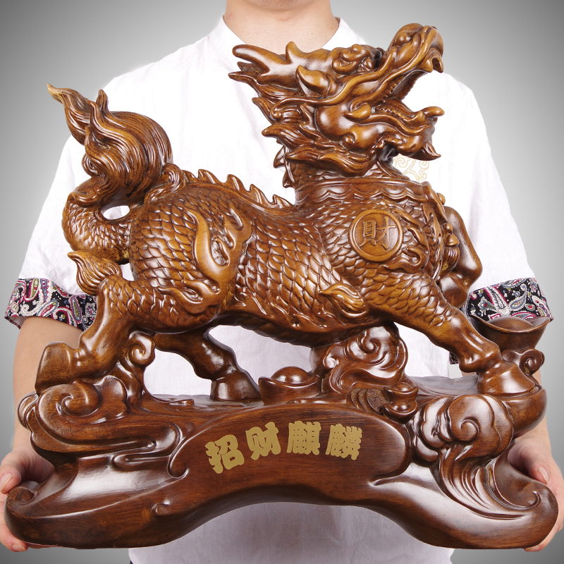 招财纳福麒麟摆件一对办公室桌面店铺开业贺礼家居客厅酒柜装饰品