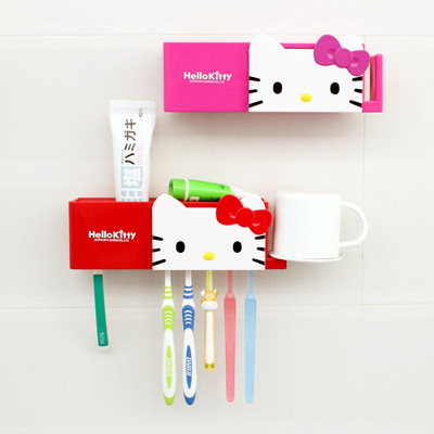KT牙刷架卡通牙杯漱口杯置物架壁挂式免打孔挤牙膏器卫生间收纳用