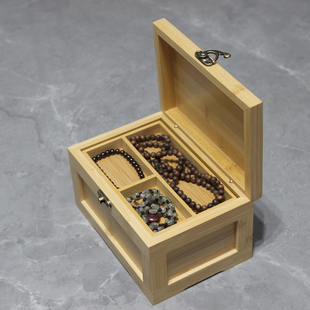 中式竹制首饰收纳盒储物针线盒长方形竹盒子小号带锁扣收藏礼品盒