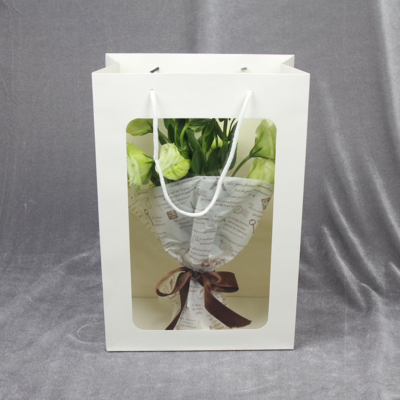 水晶球白色橱窗手提袋母亲节圣诞开窗鲜花礼品礼物纸袋西点包装袋