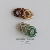 韩版 简约半透明色电话绳发圈小清新春天色绿色系发绳咖啡色系头绳