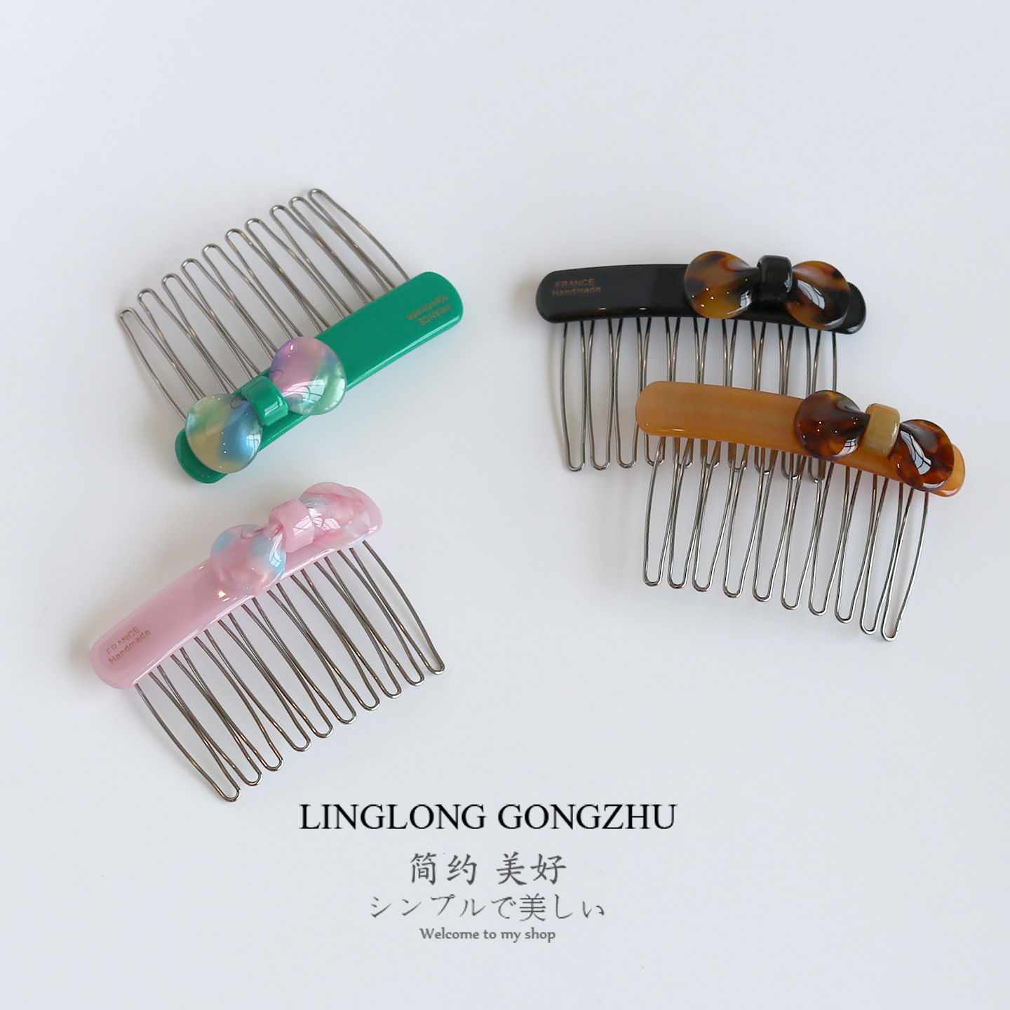 韩版简约醋酸发梳蝴蝶结插梳气质插发梳无痕刘海夹前额倒插梳发卡