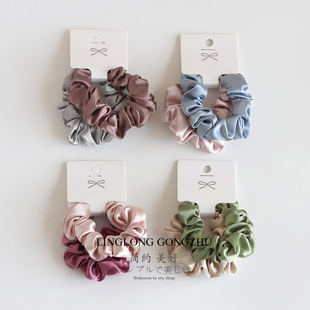 2条装 简约布艺大肠圈头绳女甜美纯色缎面发圈扎马尾发绳皮筋皮套