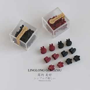 磨砂色迷你刘海小抓夹套装 百搭秋冬黑色红色小号发抓可爱发夹边夹