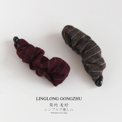 秋冬针织毛线香蕉夹发夹女百搭气质深色条纹发卡马尾竖夹扭扭夹