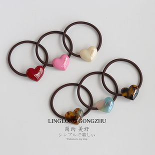 韩版 醋酸爱心皮筋女百搭气质扎头发头绳发圈扎马尾皮套桃心发绳