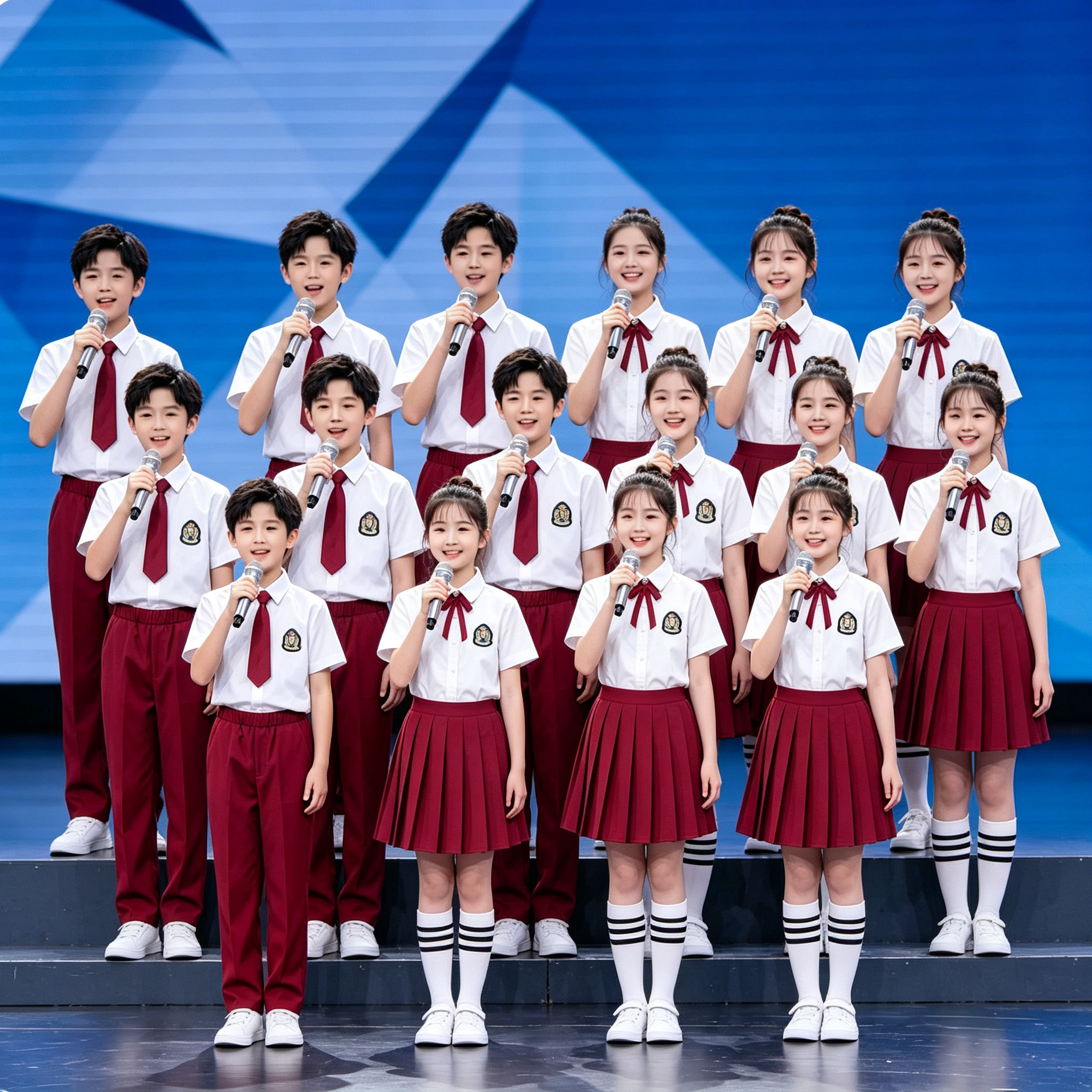 儿童国庆演出服蓝男女童黄河大合唱班服幼儿园元旦学生表演合唱服