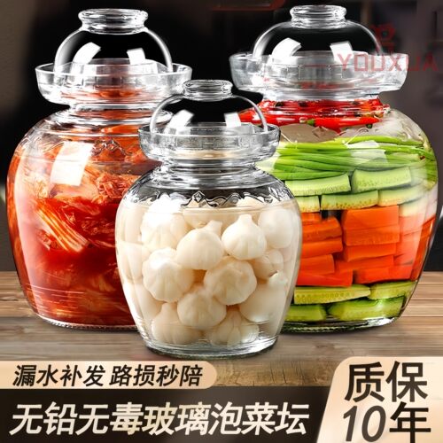 日本泡菜坛子家用玻璃密封罐腌制咸菜罐辣椒酱生姜彩椒老式酸菜缸