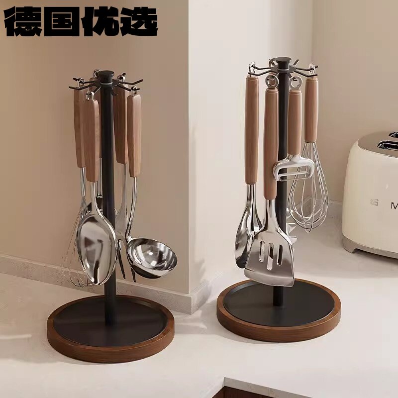 德国优选中古风厨房旋转挂钩厨具台面置物架多功能锅铲勺子收纳架