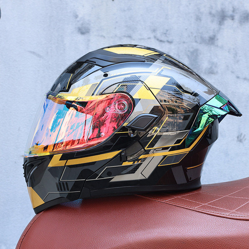 日本araione3C认证摩托车头盔男女揭面盔摩旅机车双镜片大尾翼四