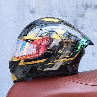 日本araione3C认证摩托车头盔男女揭面盔摩旅机车双镜片大尾翼四