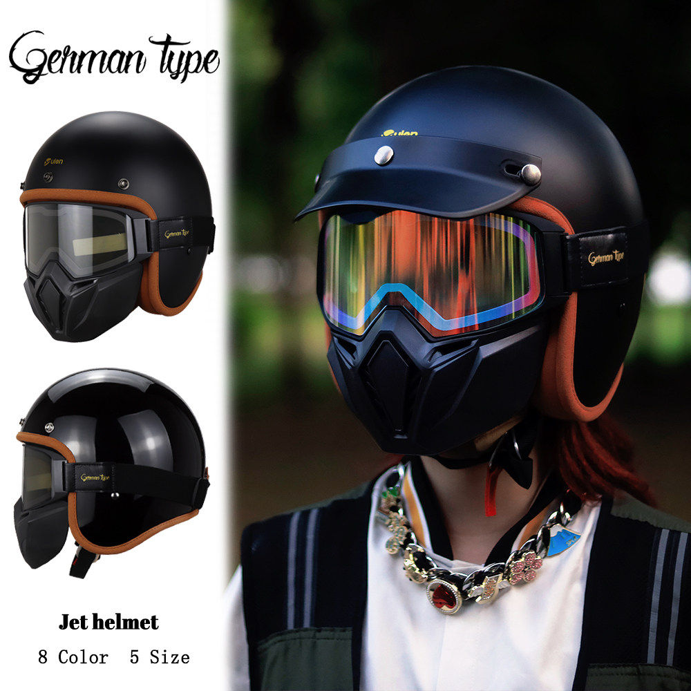 日本araione台湾碳纤维复古机车3/4头盔摩托车半盔巡航四分之三头