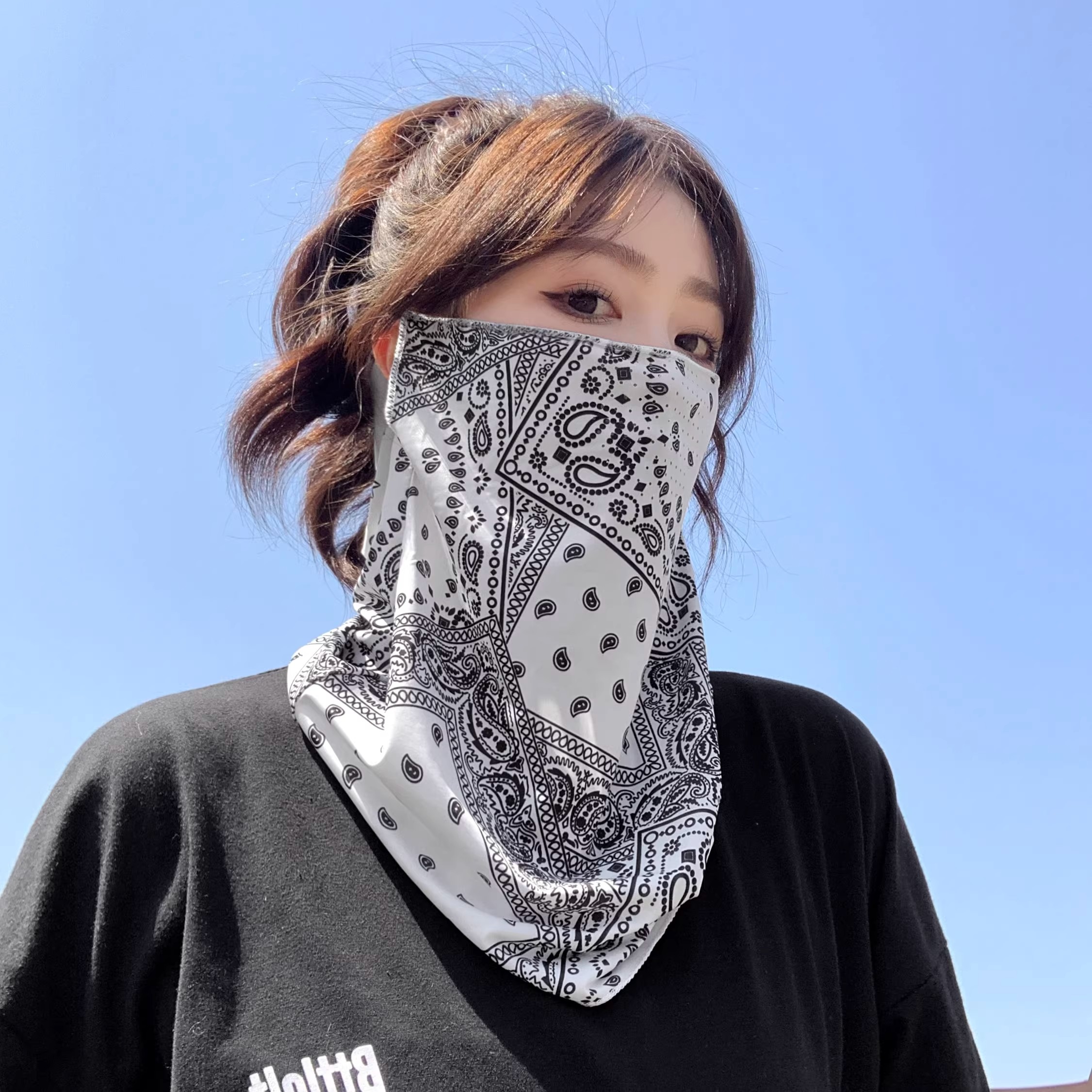 日本骑行面罩男女全脸冰丝防晒耳挂护脖子透气孔面巾遮阳面纱遮脸