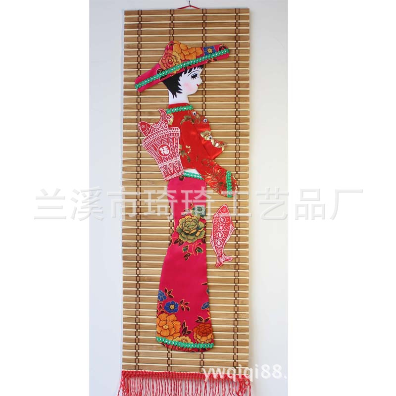 人物装饰画竹帘画布艺挂画手工新中式画外贸装饰画简约图片