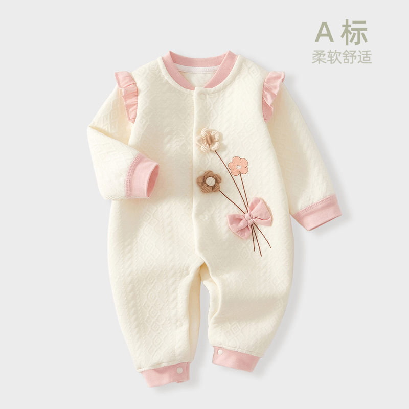 吾家宝宝优选季a类女宝宝满月服连体衣baby夹丝保暖新生儿包屁衣