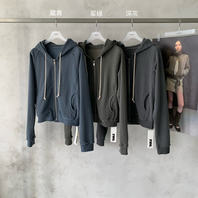 TABLE-帽开衫毛边下摆抽绳拉链卫衣韩系松弛感外套卫衣外套37089