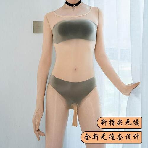 油光丝滑女装大佬连体衣五指无缝低领大码伪娘cd变装性感全身丝袜