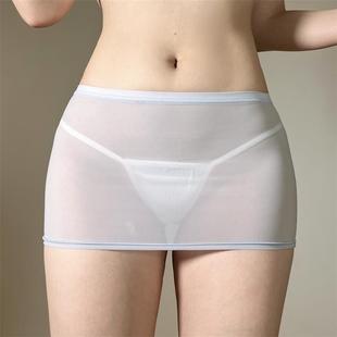 真空迷你超小短裙诱惑jk无内超薄超mini裙透冰丝学生蕾丝小包裙