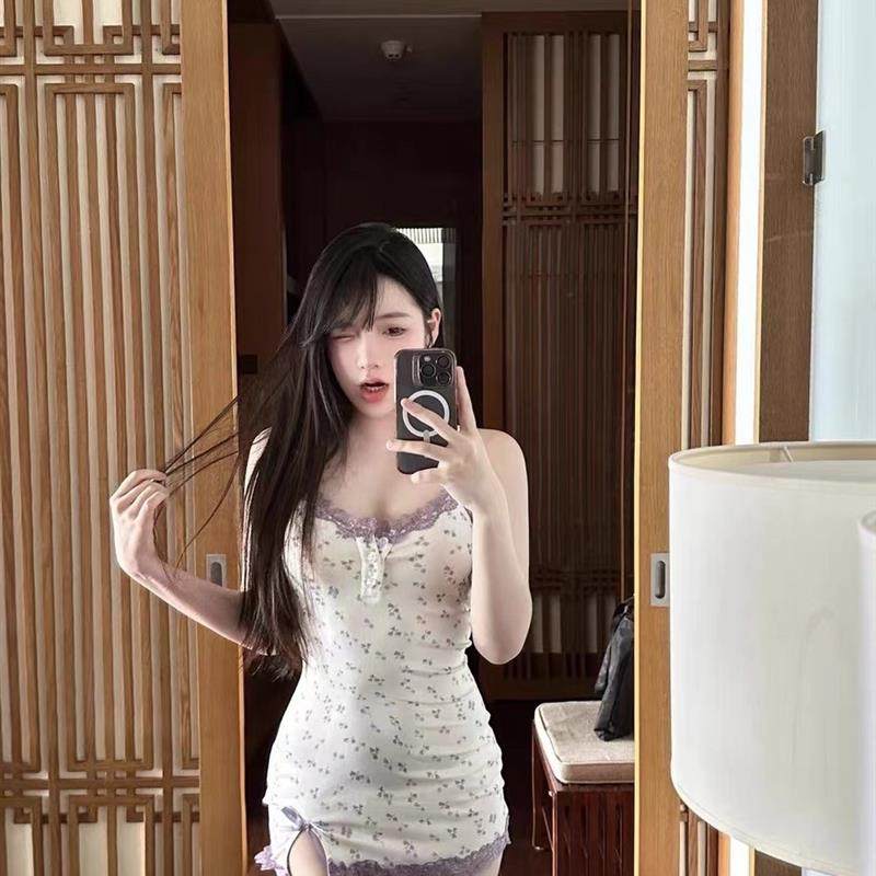 少女甜美小碎花性感睡衣纯欲风蕾丝吊带睡裙带胸垫夏季2025新款