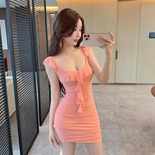 夜场低胸网纱连衣裙足浴足疗按摩spa技师服修身显瘦包臀柔式工衣