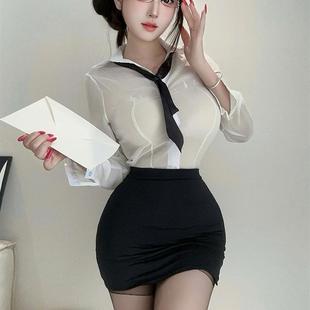 御姐风秘书装性感纯欲夏天上衣衬衣套装jk制服修身ol职业白衬衫女