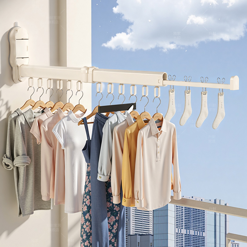 吸盘晾衣架阳台壁挂式免打孔晾晒杆室内可折叠晾衣杆家用隐形挂架