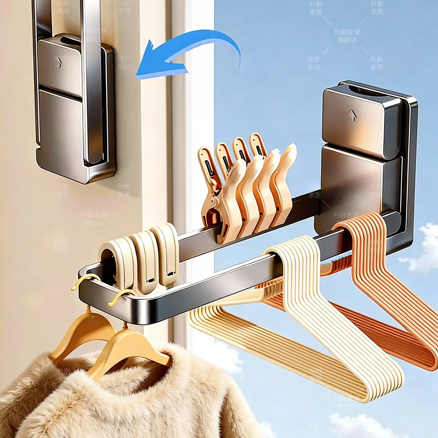 升耐太空铝吸盘式衣架收纳架壁挂式阳台晾衣架收纳神器家用免打孔,收纳整理,衣架收纳架/盒,淘宝优惠券,粉丝福利购,淘宝优惠卷